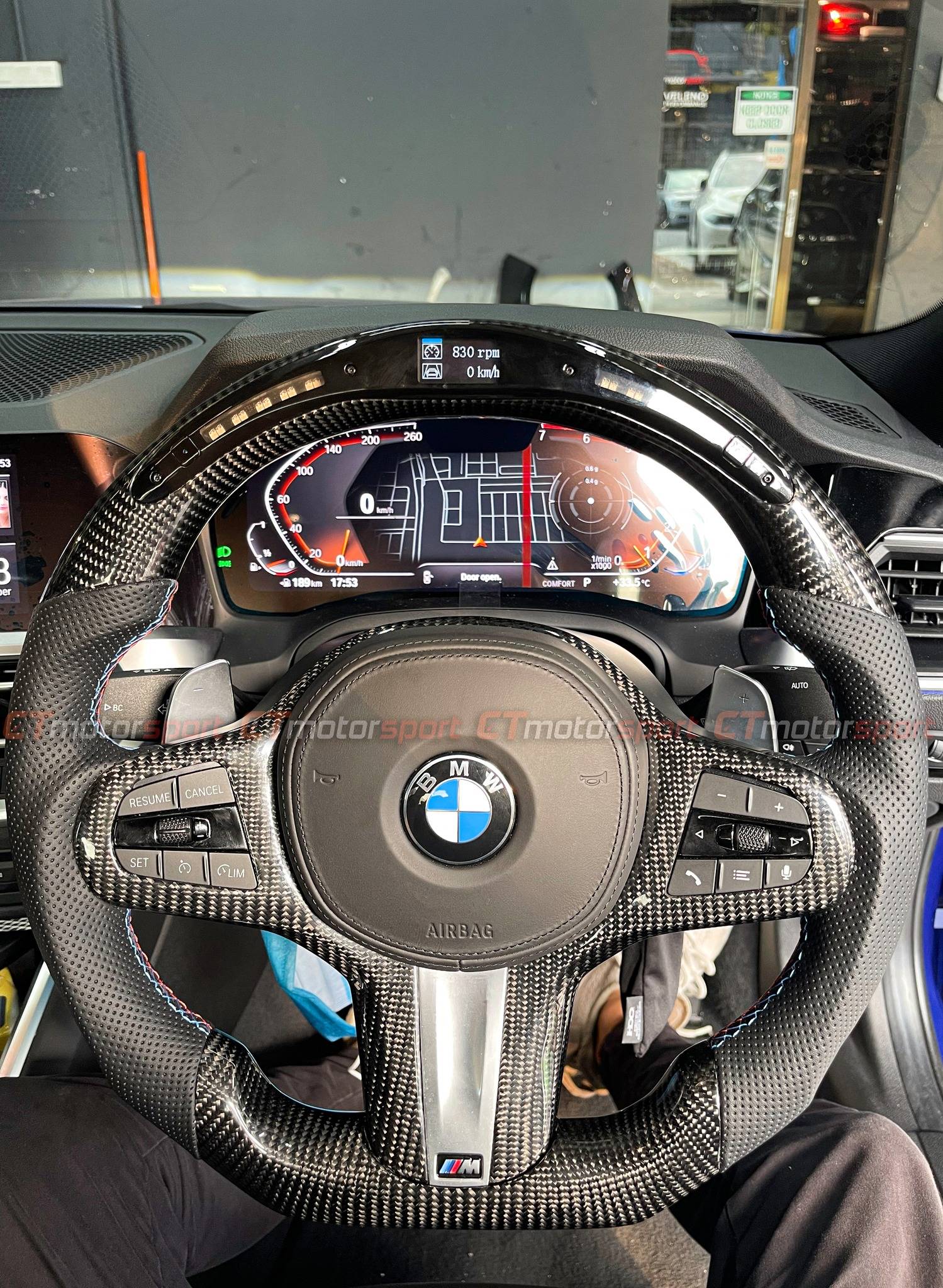 BMW G20 3 Series Installed Carbon Fiber Steering with REV Led Meter
