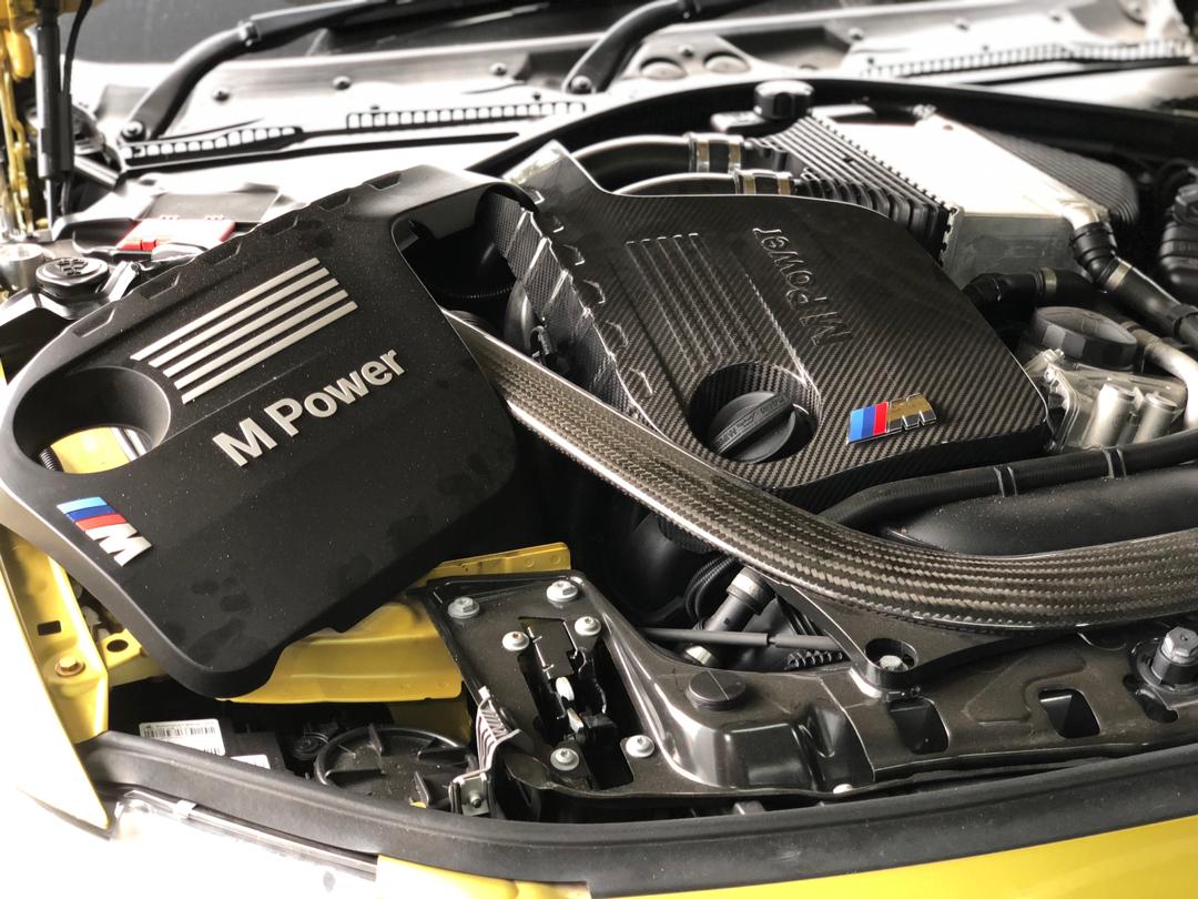 BMW F80 F82 M3 M4 4 Series Installed Dry Carbon Fibre Engine Cover