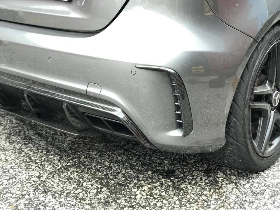 Mercedes Benz A200 A250 A45 W176 Installed A45 Style Carbon Rear Bumper Blade 