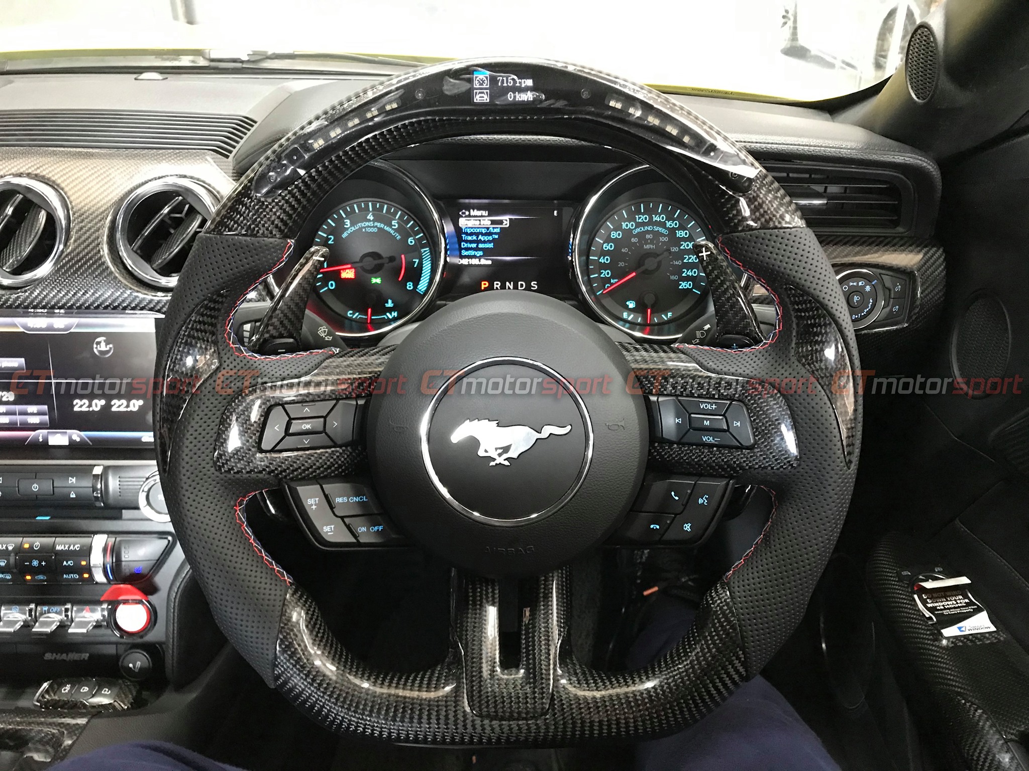 Ford Mustang Installed Carbon Fiber Steering Original with REV Meter
