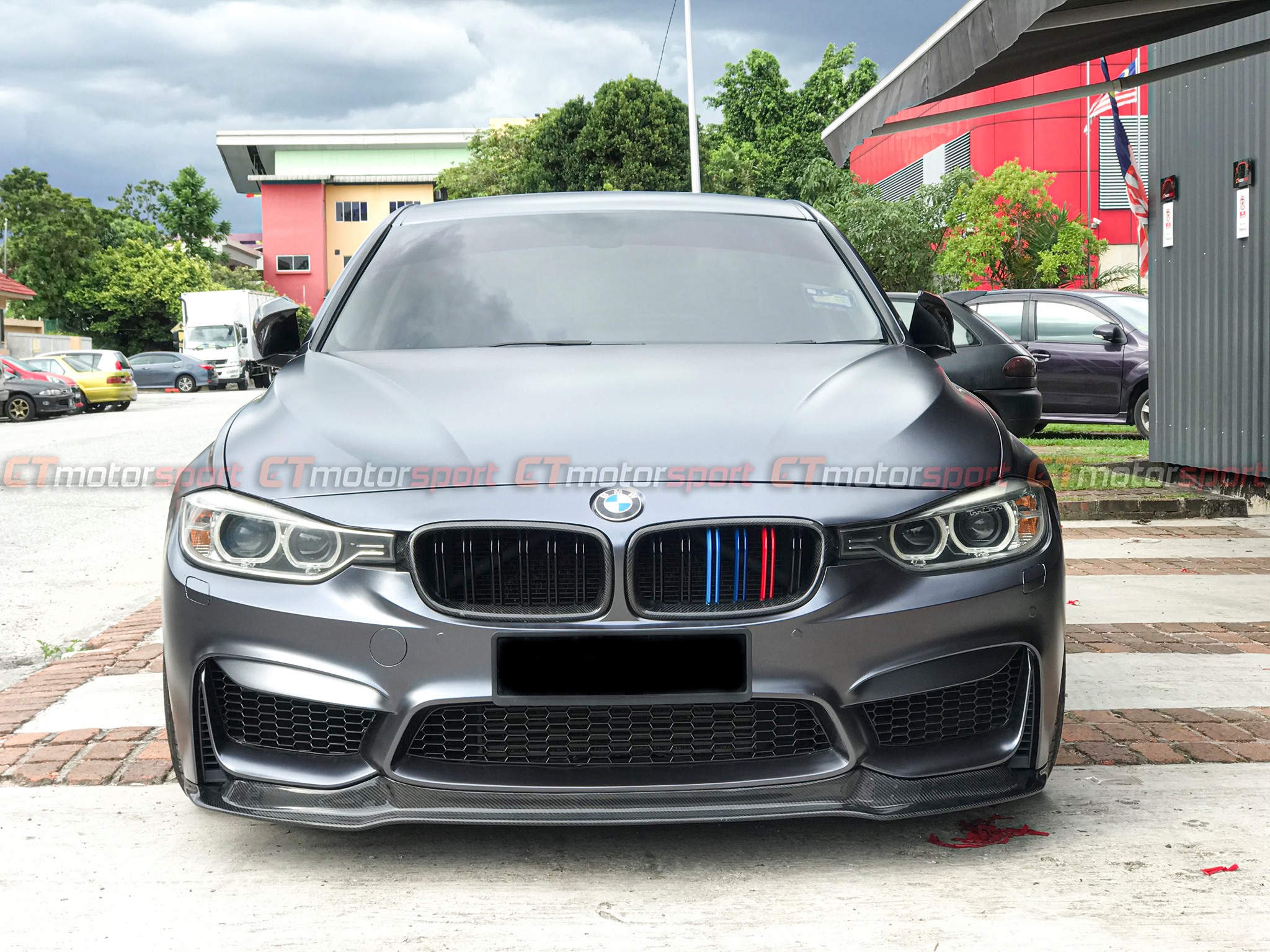 BMW F30 3 Series Installed PSM Carbon Fiber Front Lip