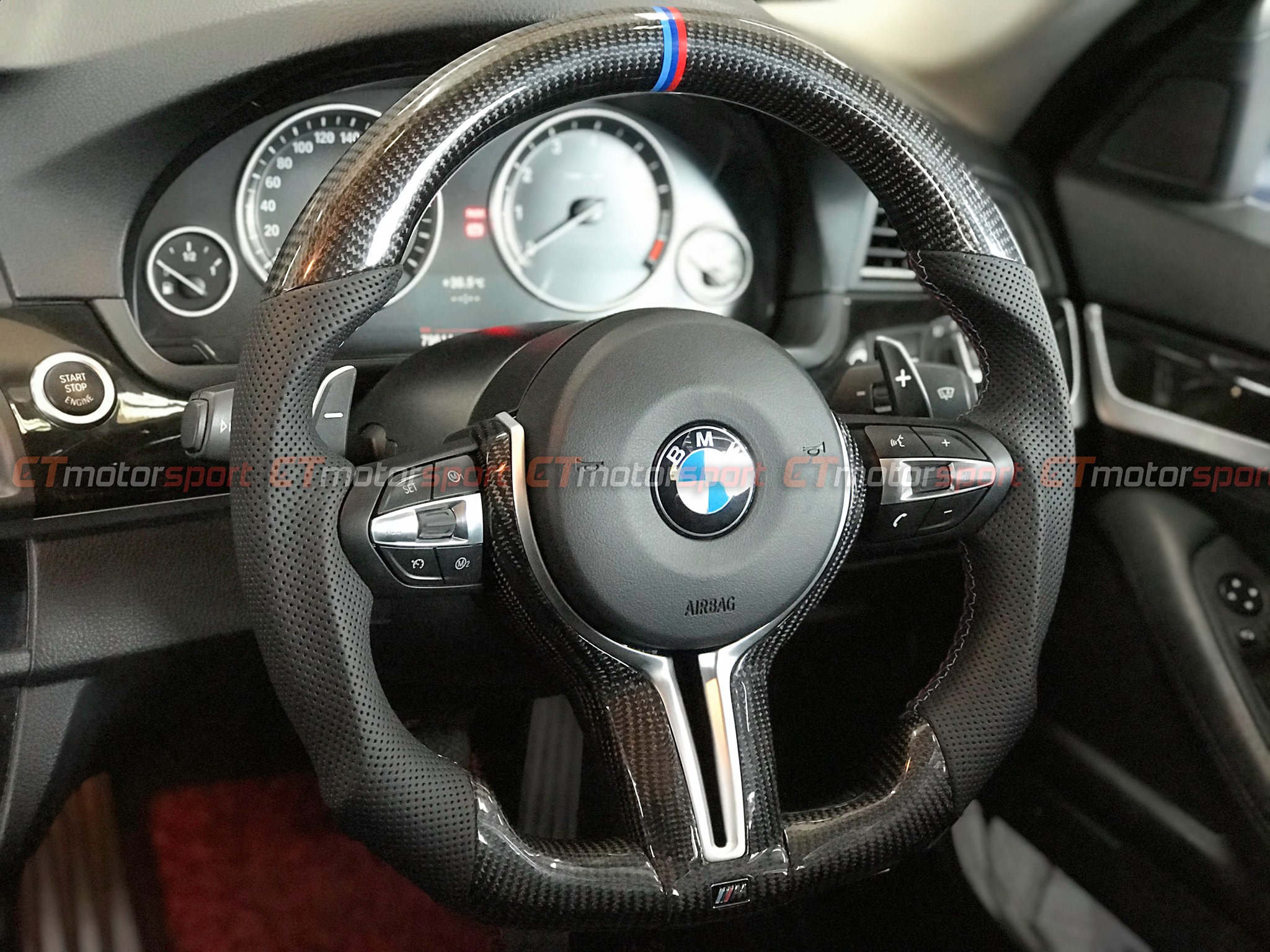 BMW F30 3 Series Installed Facelift Carbon Fiber Steering