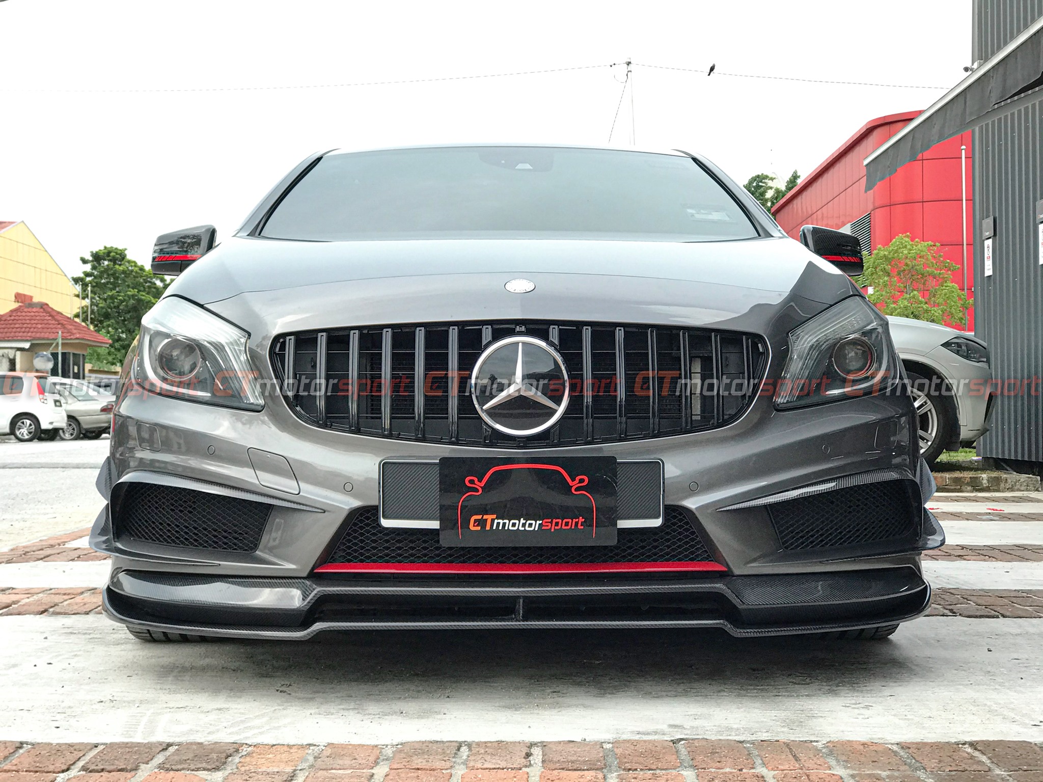 Mercedes Benz A200 A250 A45 W176 Installed Varis Carbon Fiber Front Lip 