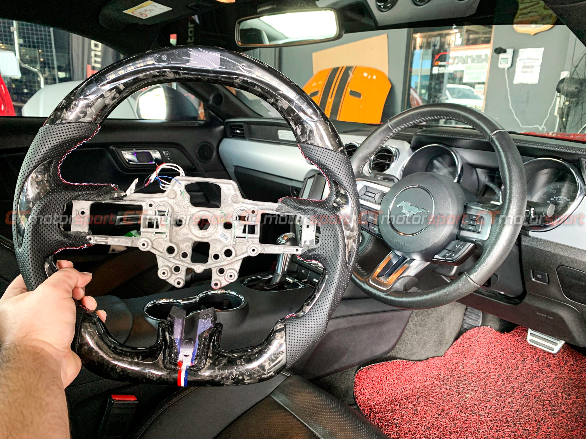 Ford Mustang 2.3 / 5.0 Installed Forged Carbon Fiber Steering with REV Meter