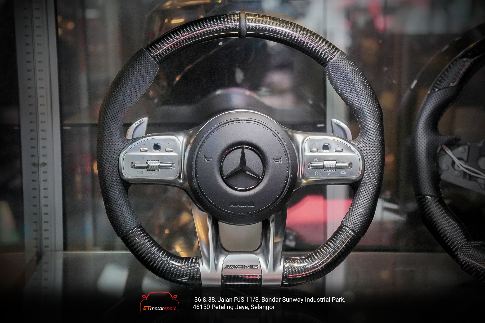 Mercedes Benz Steering Wheel Carbon Fiber - Leather Grip - Silver Trim