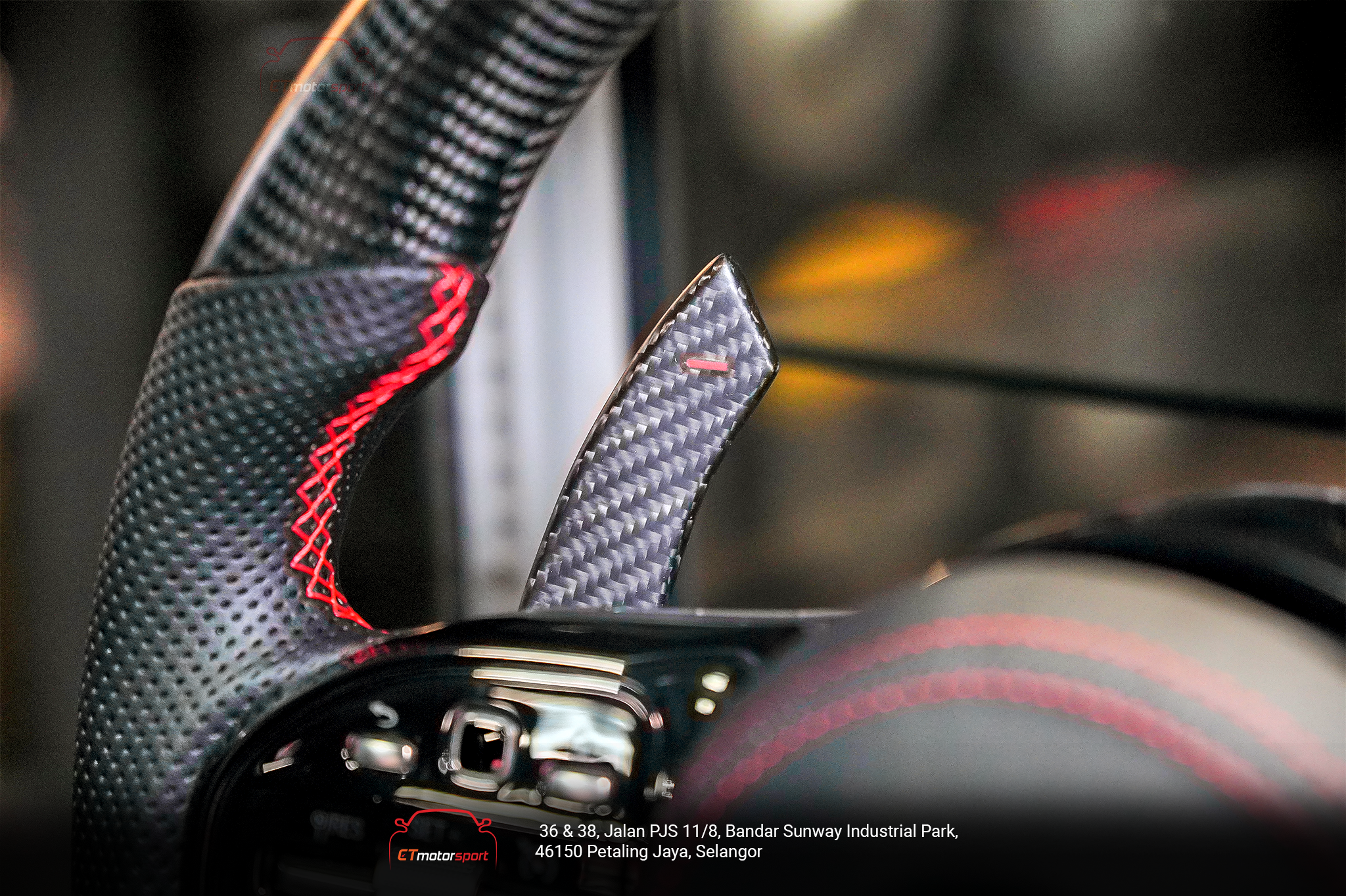 Mercedes Benz Steering Matte Carbon - Leather - Red Stitching - Black