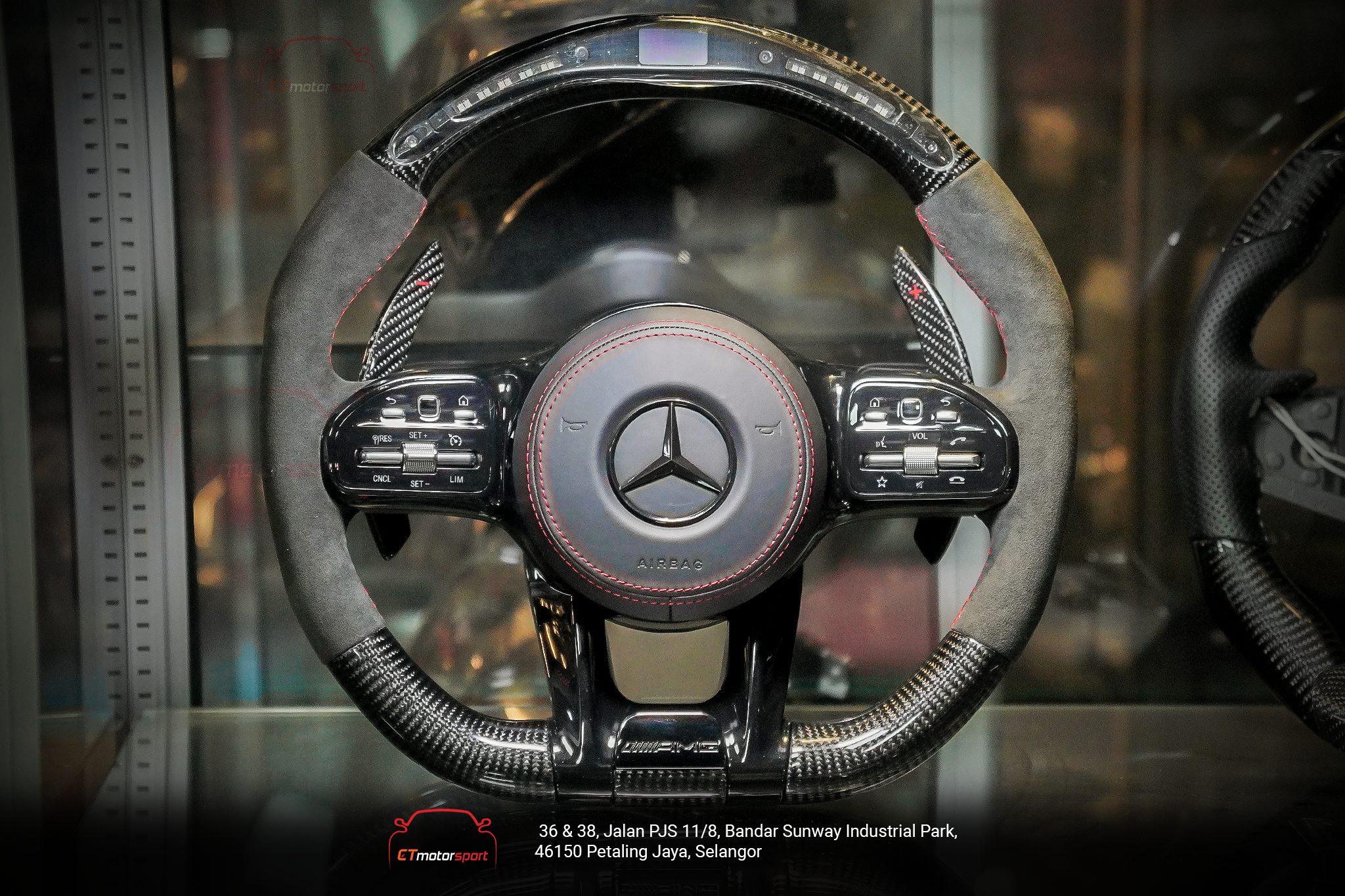 Mercedes Steering Benz Alcantara - CF - Rev Meter - Red Snitching