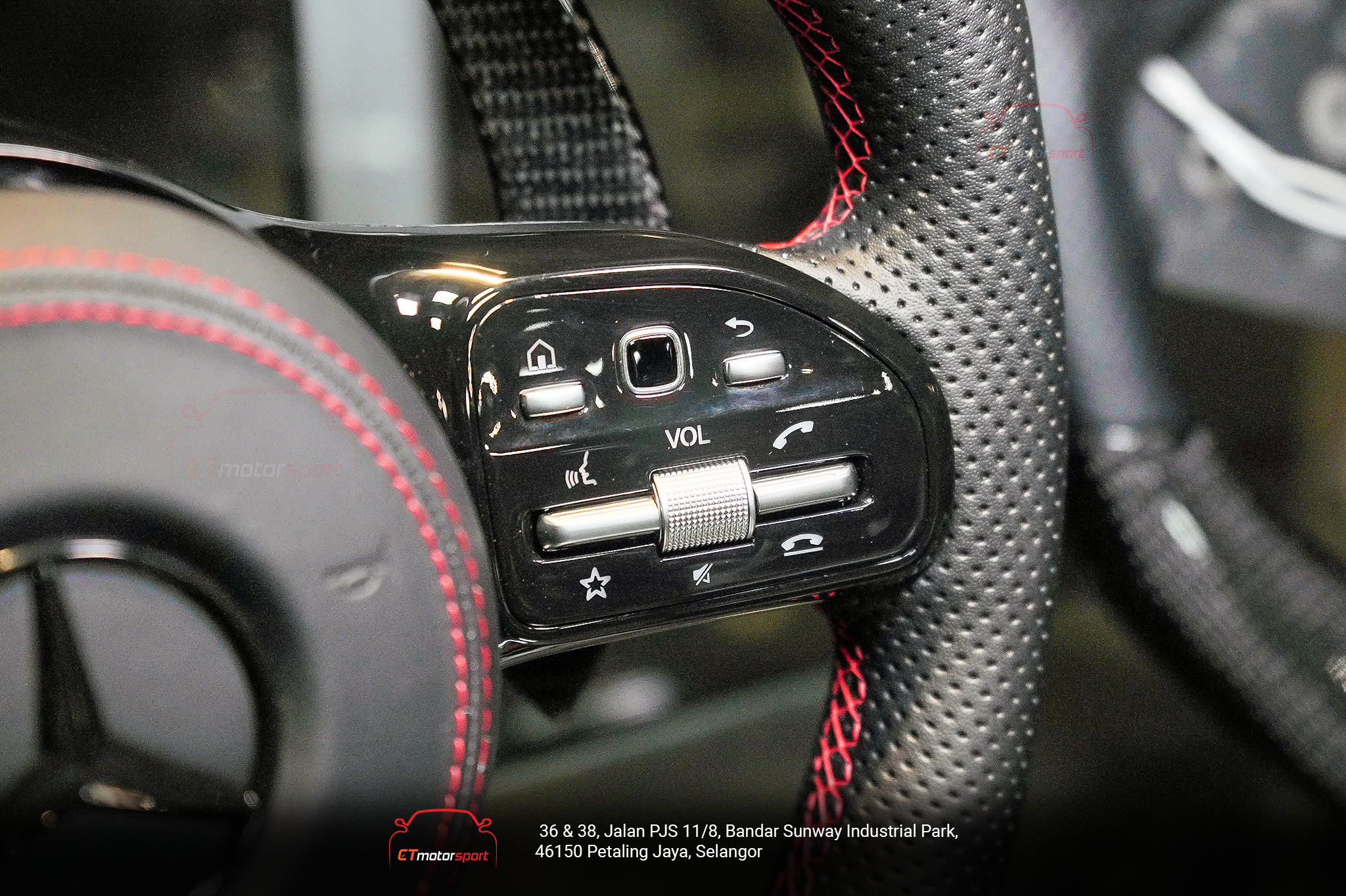 Mercedes Benz Steering Full Leather - Red Lining - Black