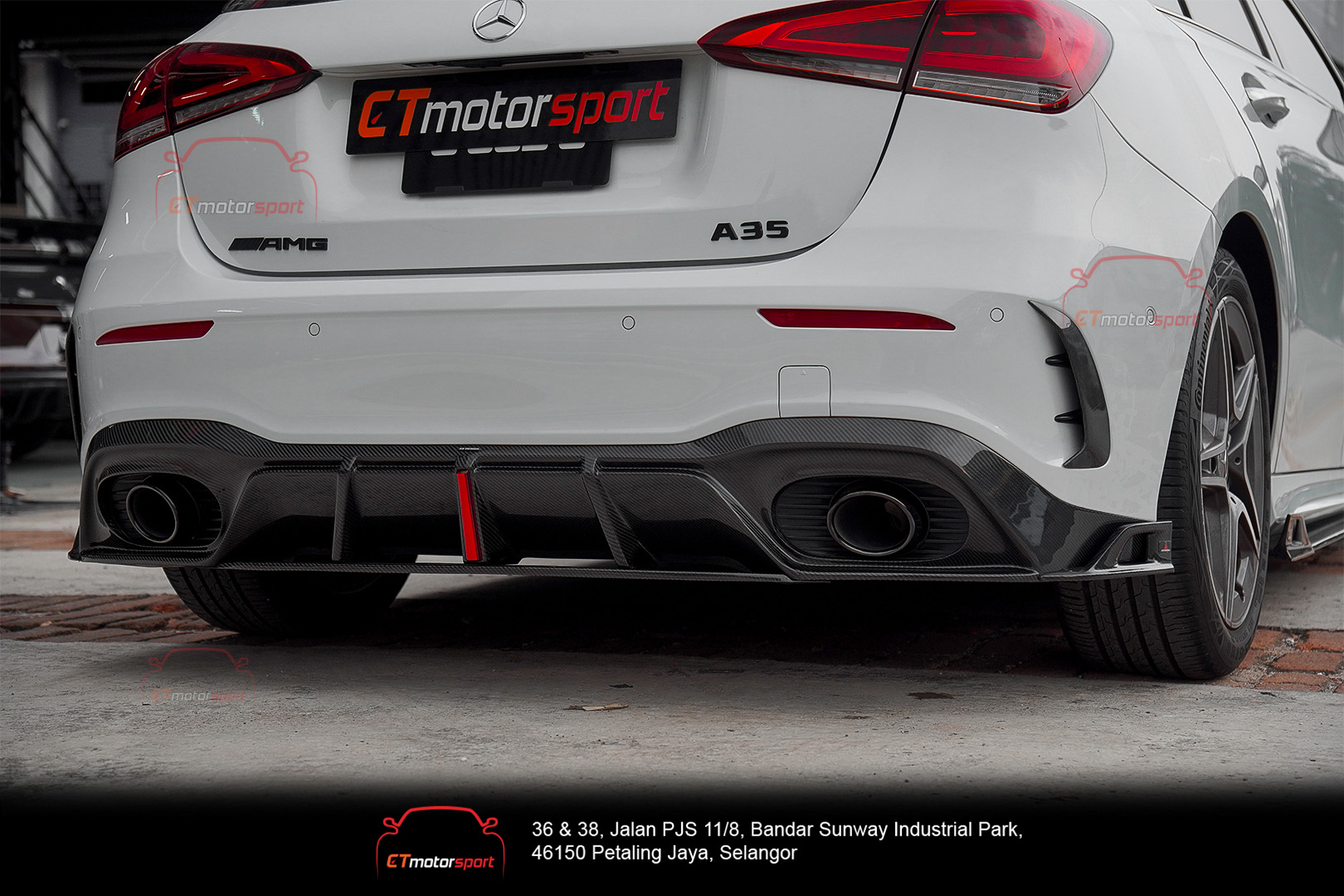 Mercedes w177 A35 Rear Diffuser Carbon Fiber with Light Ae Design