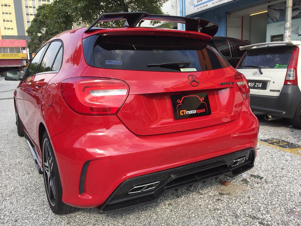 Mercedes Benz A200 A250 A45 W176 Installed Revozport Carbon Fiber Spoiler